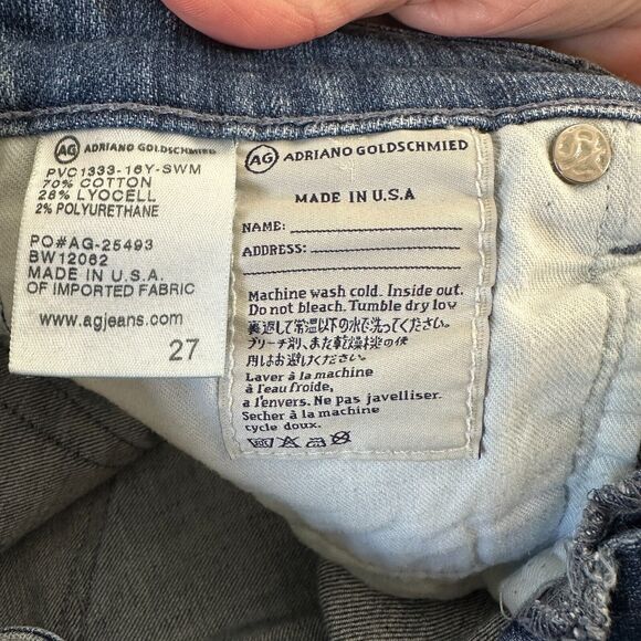 Ag Adriano Goldschmeid Distressed Med Wash The Stilt Cigarette Roll Up Jeans 27 - Picture 9 of 15